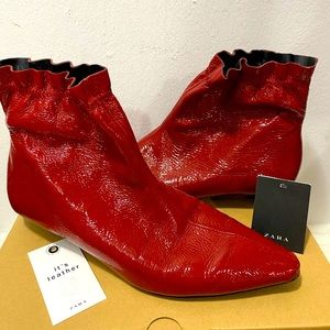 Zara wrinkled red patent leather booties